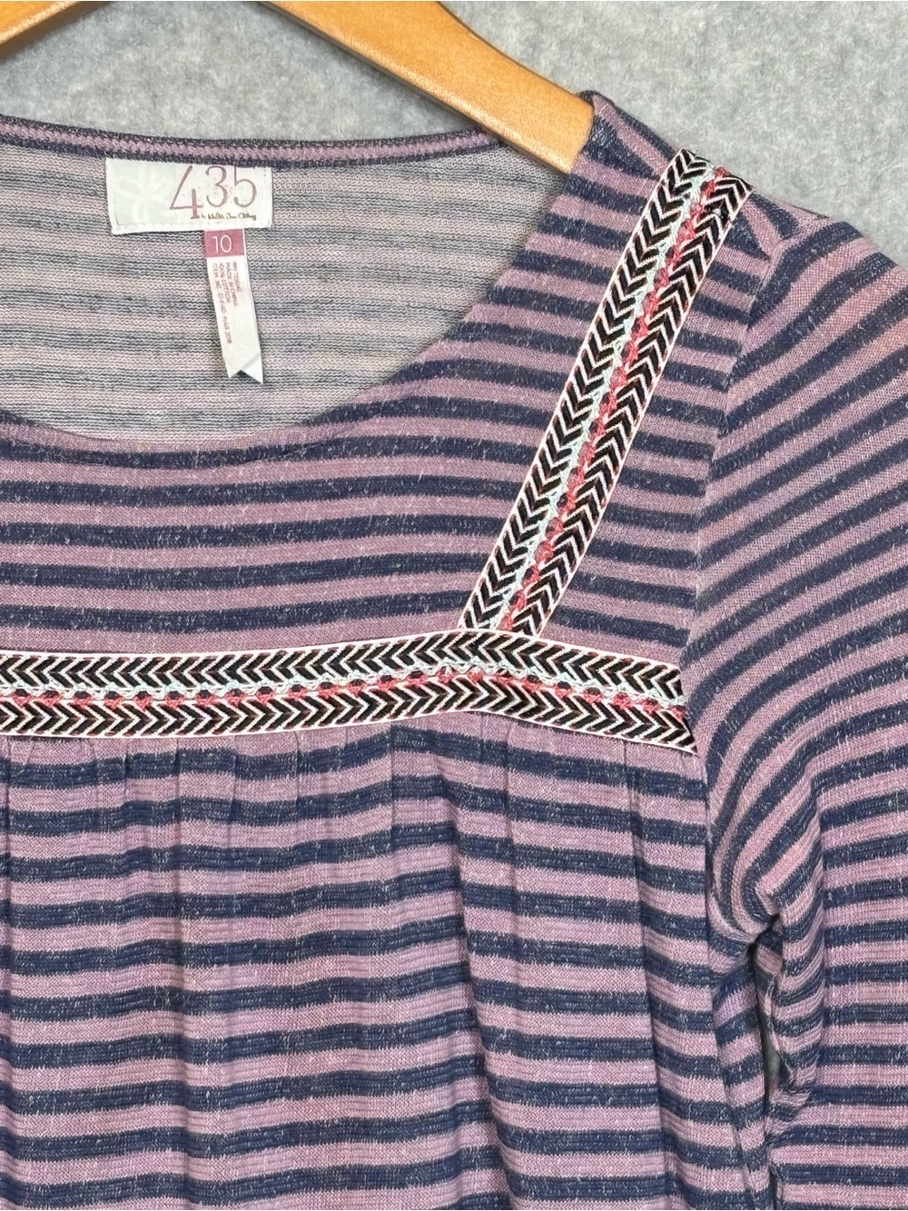 Matilda Jane 435 3/4 Sleeves Striped Knit Dress-Light/Dark Purple-Girls Size 10